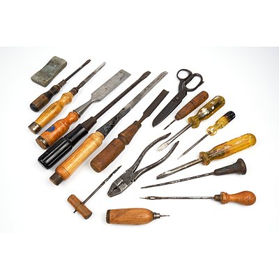 Various Antique and Vintage Chisels, Screwdrivers and Assorted Hand Tools