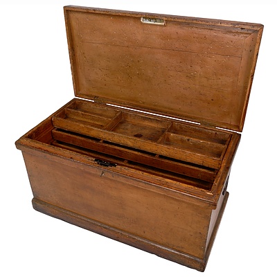 Antique Carpenters Tool Trunk with Three Fitted Interior Trays