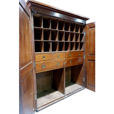 Antique Cedar and Pine Shop  Cabinet with Internal Pigeonholes and Drawers