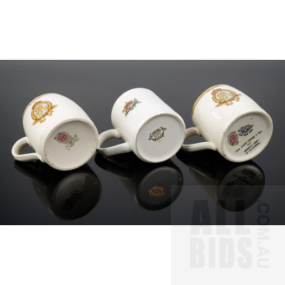 Three Royal Commemorative Porcelain Mugs Including Spode and Meakin Examples