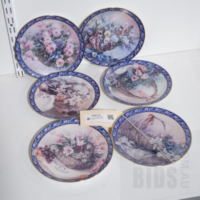 Six Limited Edition Bradex Lena Liu's Basket Bouquets Series Porcelain Display Plates