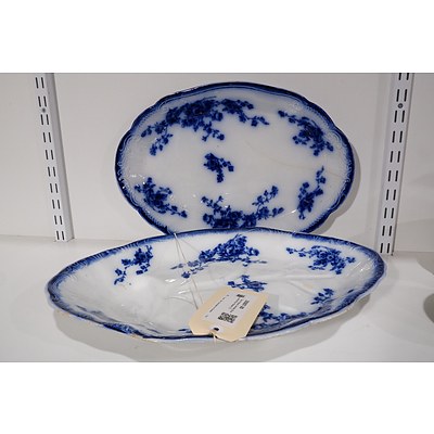 Two Antique Grindley Blue and White Platters (2)