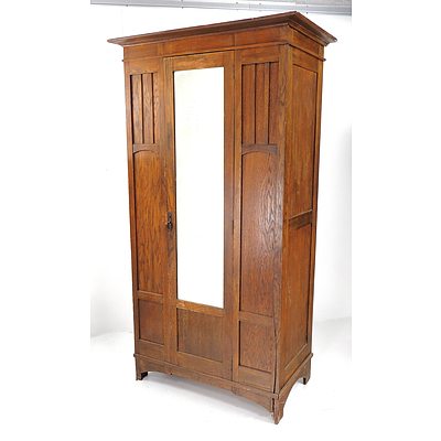 Vintage Oak Wardrobe with Single Mirrored Door Circa 1940s