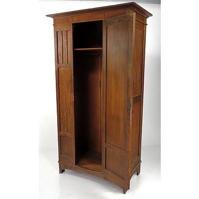 Vintage Oak Wardrobe with Single Mirrored Door Circa 1940s