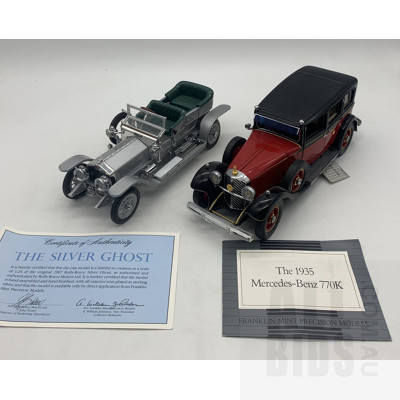 Franklin Mint Diecast 1:24 1935 Mercedes Benz 770K and 1907 Rolls Royce Silver Ghost Model Cars (2)