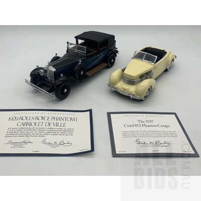 Franklin Mint Diecast 1:24 1929 Rolls Royce Phantom 1 Cabriolet De Ville and 1937 Cord Phaeton Coupe Model Cars (2)