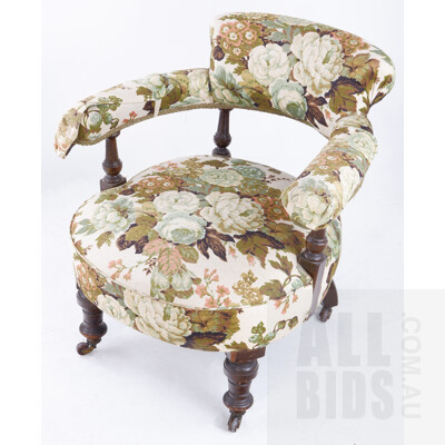 Edwardian Floral Brocade Upholstered Armchair, Early 20th Century