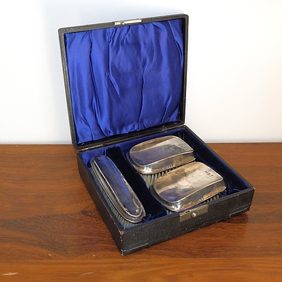 Boxed Sterling Silver Brush Set, Initialled HBT, Birmingham 20th Century