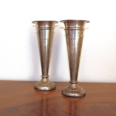 Pair of Weighted Sterling Silver Trumpet Vases, Birmingham, 20th Century