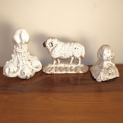 Vintage Cast Iron Sheep Doorstop and Two Claw and Ball Bath feet