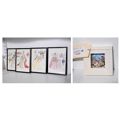 Four Small Framed Vintage Art Prints - Queens Through The Ages and a Miniature Portrait Print (5)
