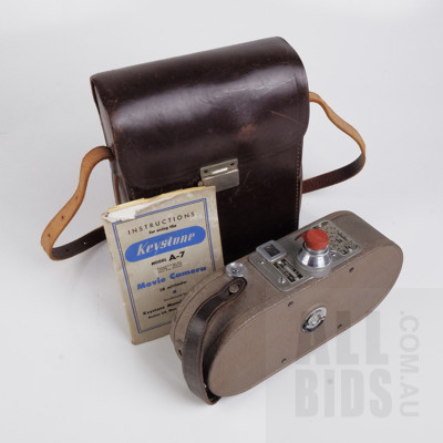 Antique Keystone MFG. Co. A-7 16 Millimeter Movie Camera in Original Leather Case