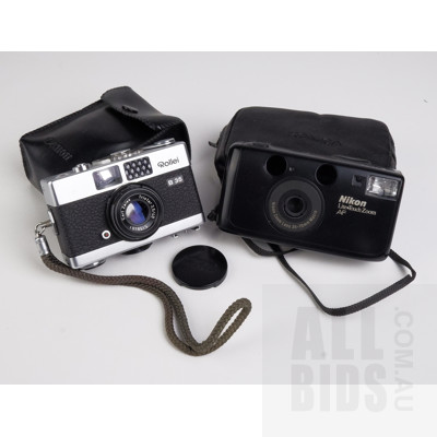 Vintage Rollei B35 Camera and Nikon Lite Touch Zoom AF Camera