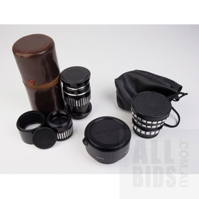 Three Vintage Camera Lenses, Including Pentax, Duo-Tamron, and Reflexogon