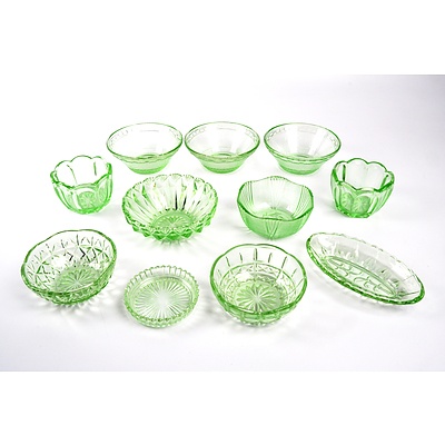 Assorted Vintage Green Depression Glass Small Bowls and Trinket Dishes