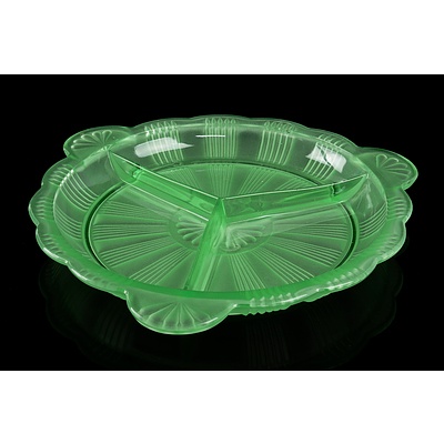 Vintage Frosted Uranium Glass Segmented Serving Dish