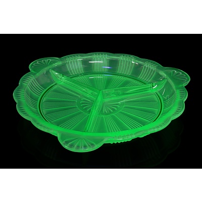 Vintage Frosted Uranium Glass Segmented Serving Dish