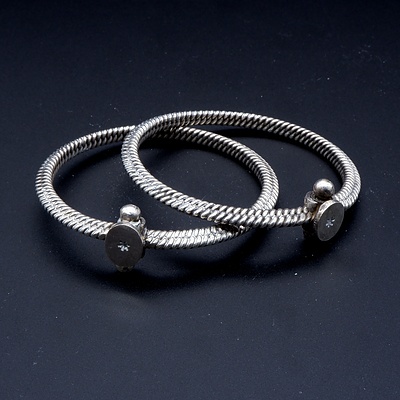 Pair of Indian Silver Bangles, 55g