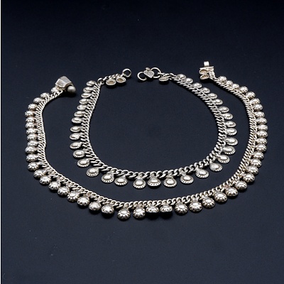 Near Pair of Indian Silver Anklet Bracelets, 31g