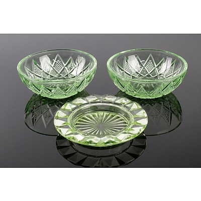 Three Small Vintage Uranium Glass Dishes