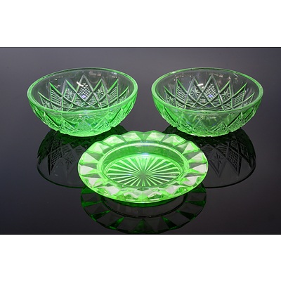 Three Small Vintage Uranium Glass Dishes