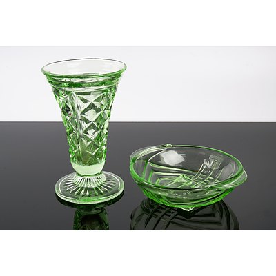 Small Vintage Uranium Glass Dish and Vase (2)