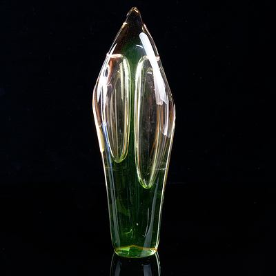 Sculptural Form Uranium Glass Double Sided Vase