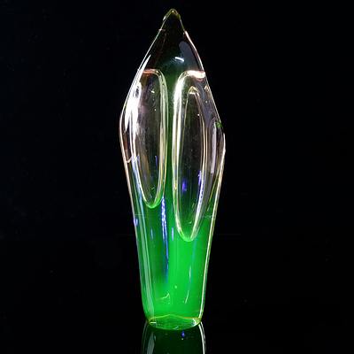 Sculptural Form Uranium Glass Double Sided Vase