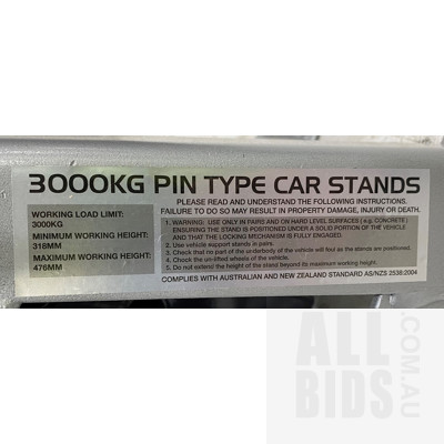 Pair of 3,000 Kg Capacity Twin Pin Type Steel Car Stands.