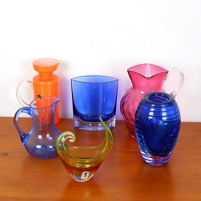 Krosno Cobalt Blue Vase, Vintage Cranberry Glass Jug and More