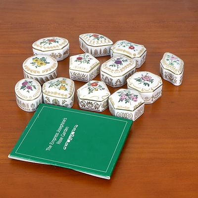 Collection of Twelve Franklin Mint Empress Josephine's Garden Porcelain Pill Boxes