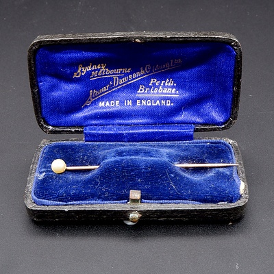 Antique 9ct Rose Gold and Seed Pearl Pin in Original Box, 1g