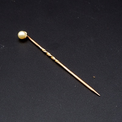 Antique 9ct Rose Gold and Seed Pearl Pin in Original Box, 1g