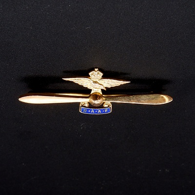 9ct Yellow Gold and Enamel RAAF Pin, 3g