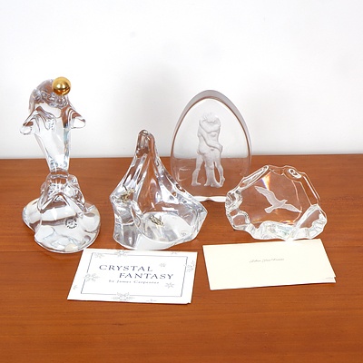 Franklin Mint Crystal Fantasy Paperweight, Austrian Little Gallery Paperweight, French Sevres Crystal Dolphin and Another