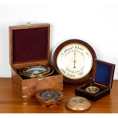 Collection of Compasses and a Barometer Including Bungendore Woodworks Gallery Compass