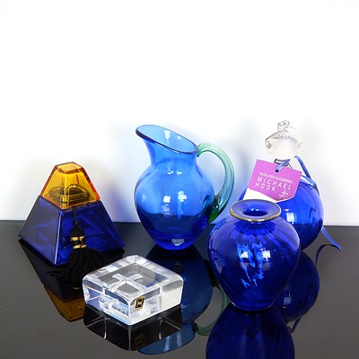 Christopher Vine Perfume Bottle, Orrefors Jug, Michael Hook Snuff Bottle and Headland Norway Cross Paperweight and More