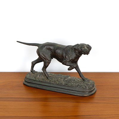 Bronzed Cast Metal Figure of a Pointer