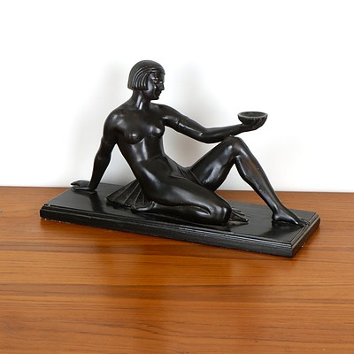 Contemporary Art Deco Egyptian Revival Style Patinated Cast Metal Nude