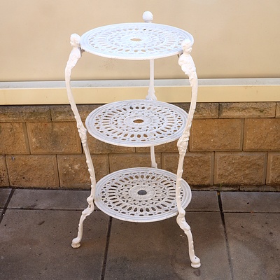 Vintage Cast Metal Painted Three Tier Plant Stand