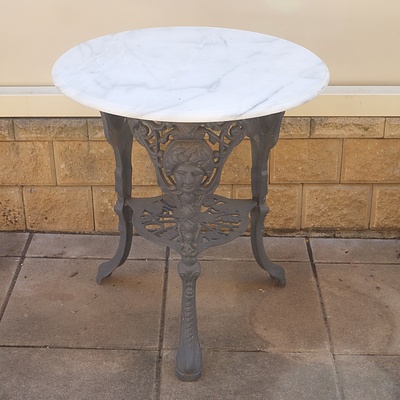 Antique Style Painted Cast Metal Side Table with Marble Top