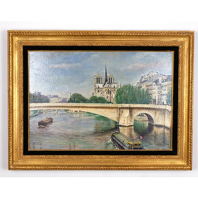 John Leeden (Working 1970-1980s) Notre Dame and Pont Marie from Pont Sully