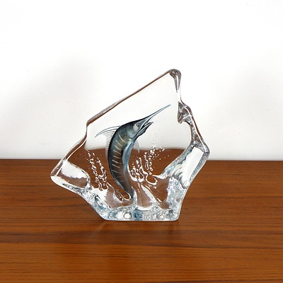 Swedish Mats Johansen Art Glass Marlin Paperweight