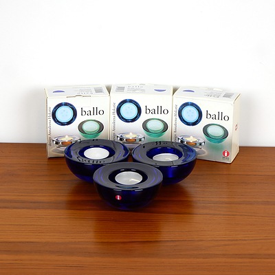 Three Iittala Blue Votive Ballo Boxed Candle Holders Designed by Annaleena Hakatie