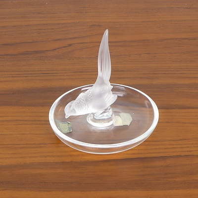 French Lalique Crystal Ring Dish with Pheasant Finial