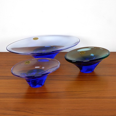 Three Czech Republic Rikaro Crystal Glass Dishes