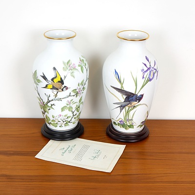 Two Franklin Mint The Meadowland Bird Vase Designed by Basyl Ede, Circa 1980s