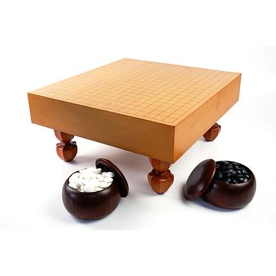 Vintage Japanese GO Strategy Game with Hand Crafted Wooden Playing Board