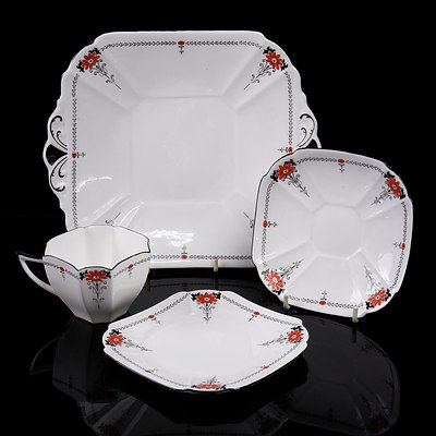 Art Deco Shelley Trio and Matching Biscuit plate