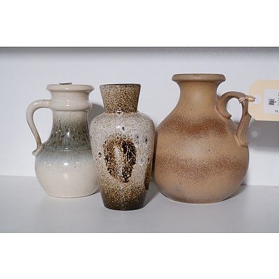 Vintage Glazed West German Pottery Jug (496-18), A Smaller Jug (495-20) and Pottery Vase (523-18)